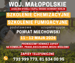 11-12 maja 2026: Szkolenie chemizacyjne dla rolników